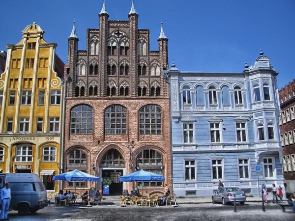 Bunte Stadthäuser in Stralsund
