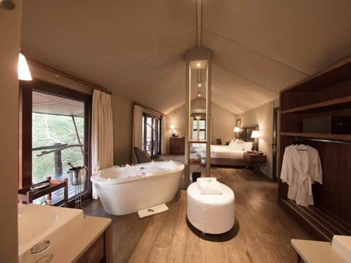 Interior of a  luxury tent in Kampama Buffalo-Camp in Hoedspruit