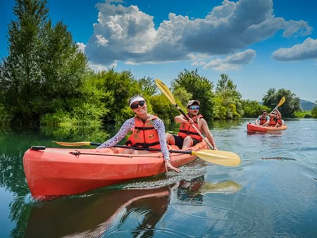 Kayakers on the Cetina River near Sinj, Croatia