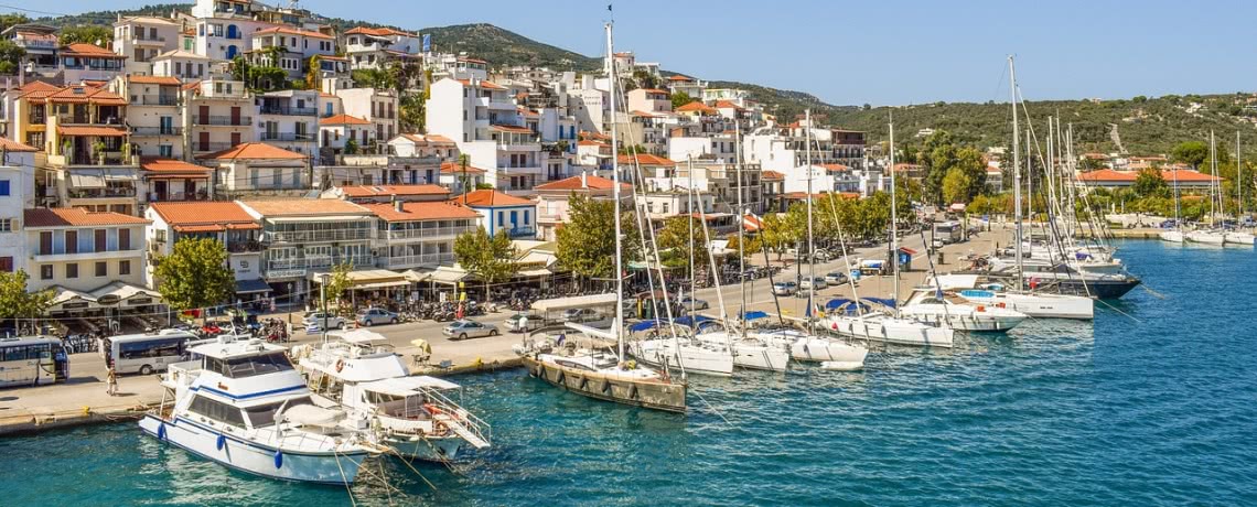 Harbor promenade of Skiathos town