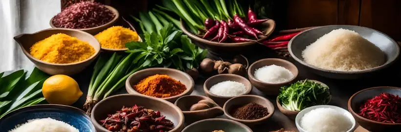 verschiedene frische Zutaten zur Zubereitung vietnamesischer Speisen